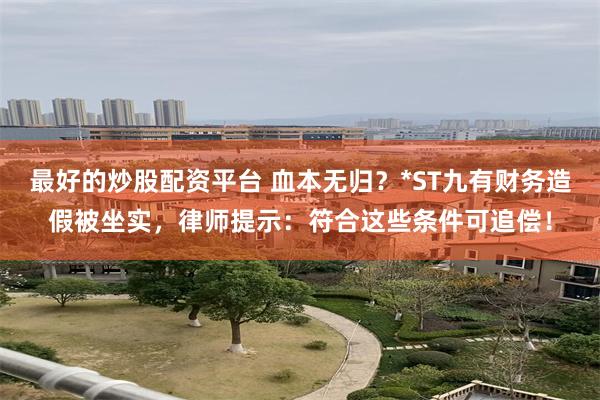 最好的炒股配资平台 血本无归？*ST九有财务造假被坐实，律师提示：符合这些条件可追偿！