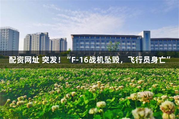 配资网址 突发！“F-16战机坠毁，飞行员身亡”